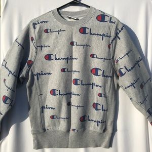 champion logo crew neck heavyweight sweatshirt